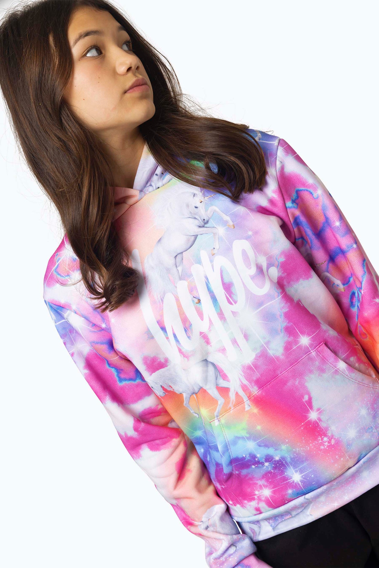 Hype Girls Multi Rainbow Unicorn Sparkle Hoodie