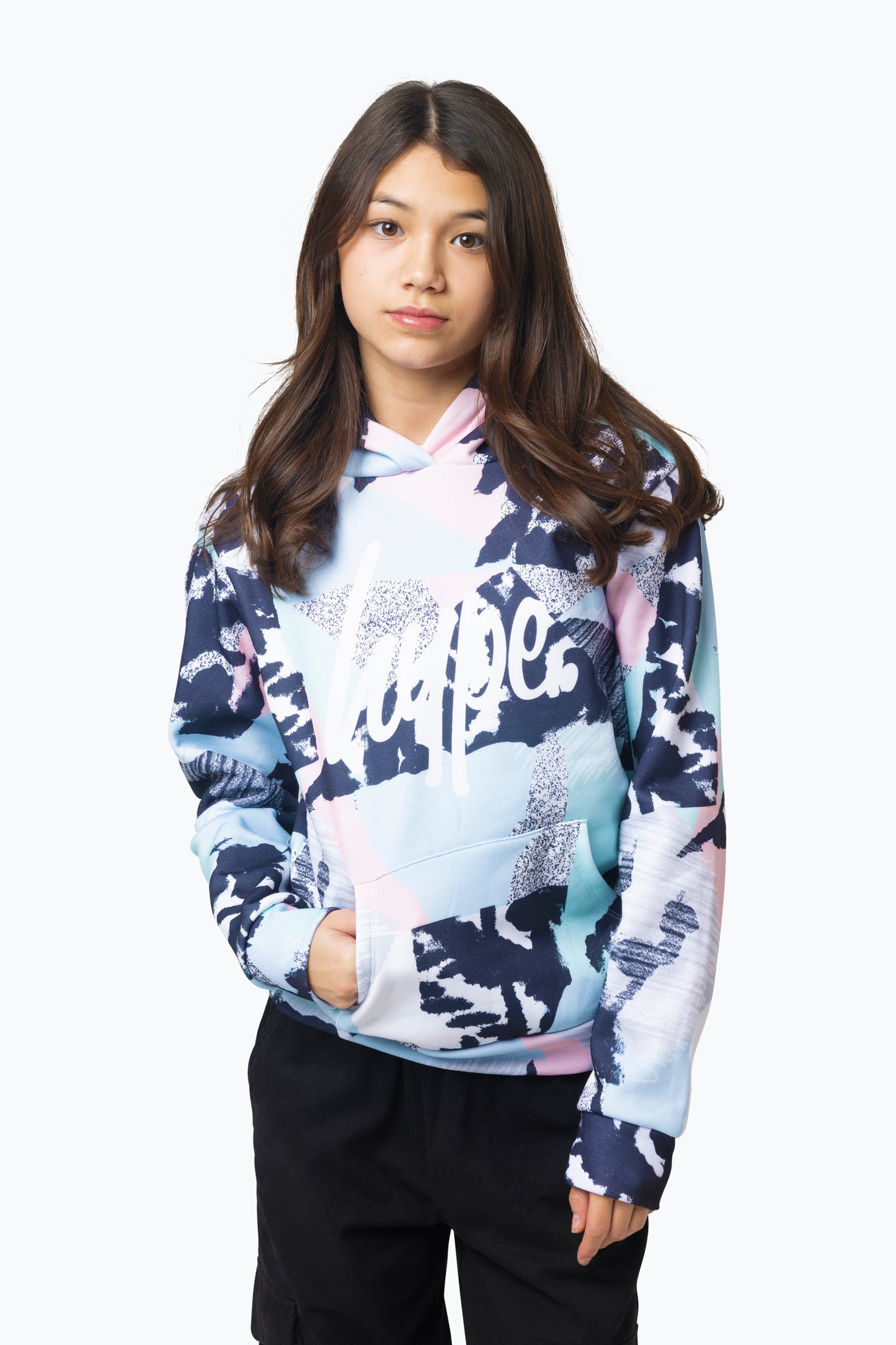 Hype Girls Multi Pastel Abstract Hoodie