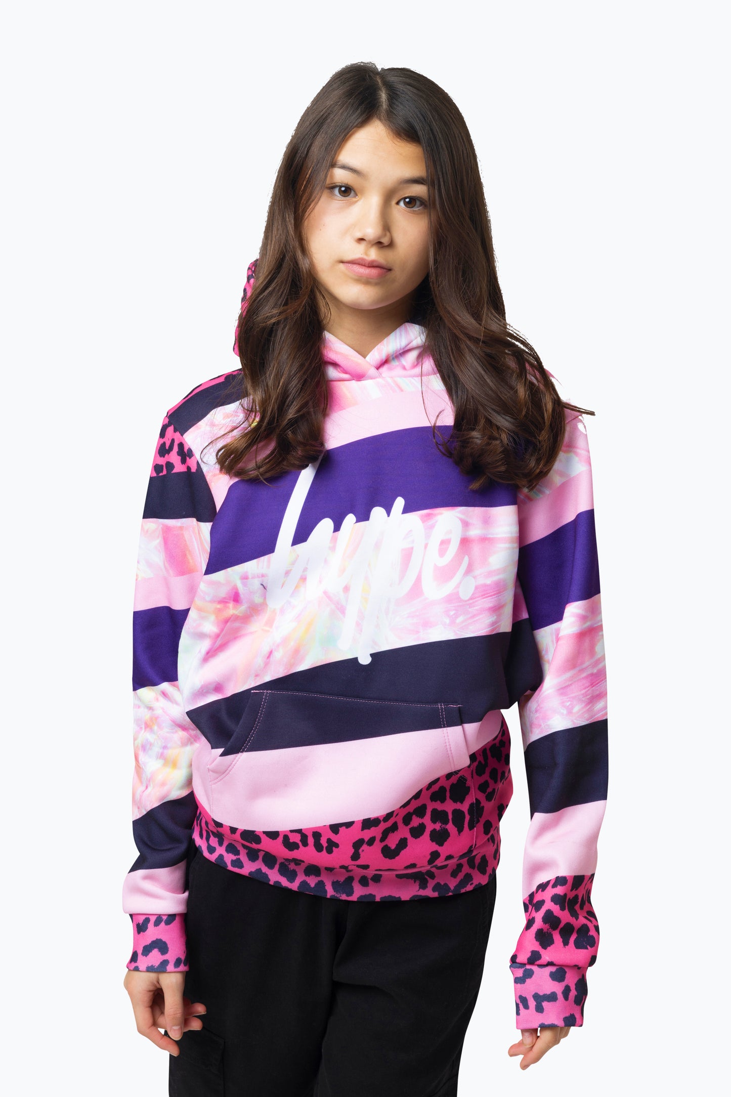 Hype Girls Multi Dark Pink Stripe Hoodie