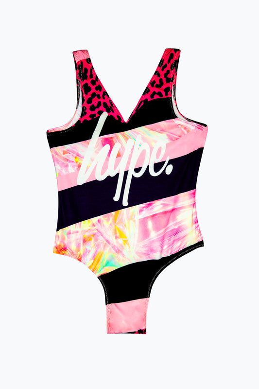 Hype Girls Multi Dark Pink Stripe Swimsuit