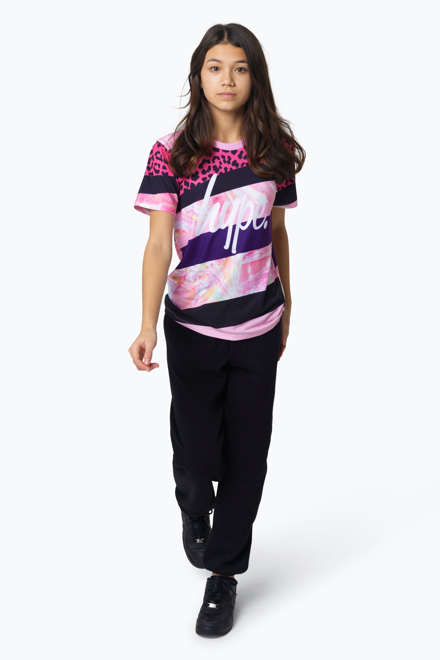 Hype Girls Multi Dark Pink Stripe T-Shirt