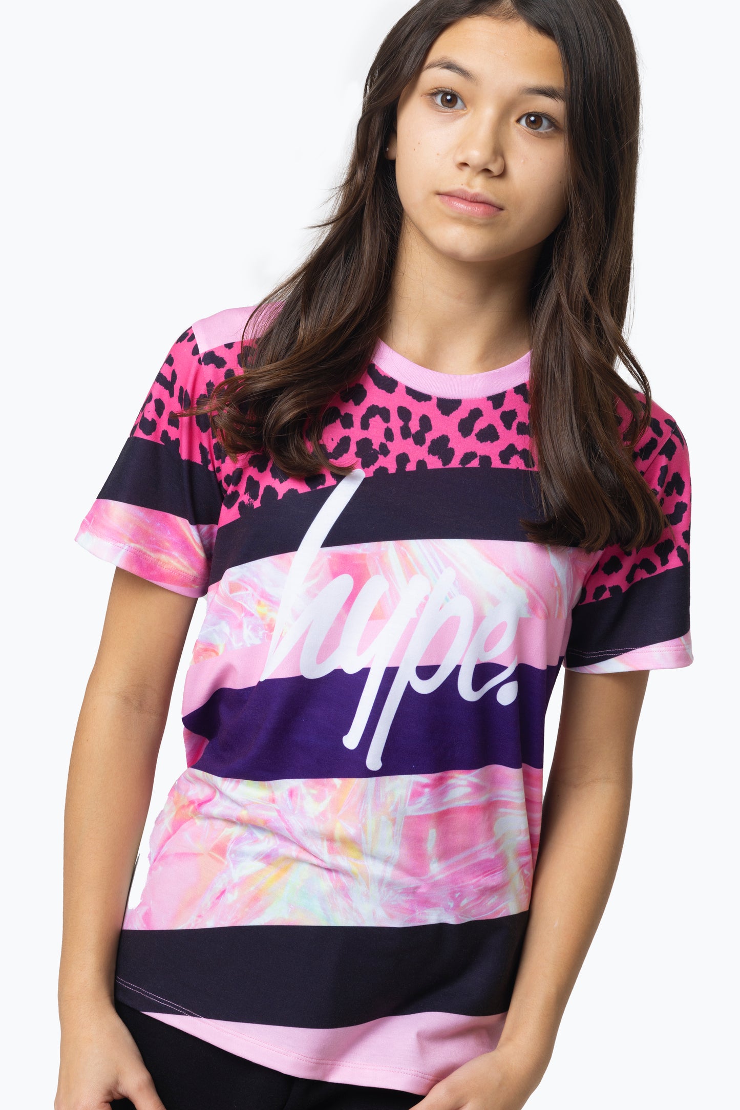 Hype Girls Multi Dark Pink Stripe T-Shirt