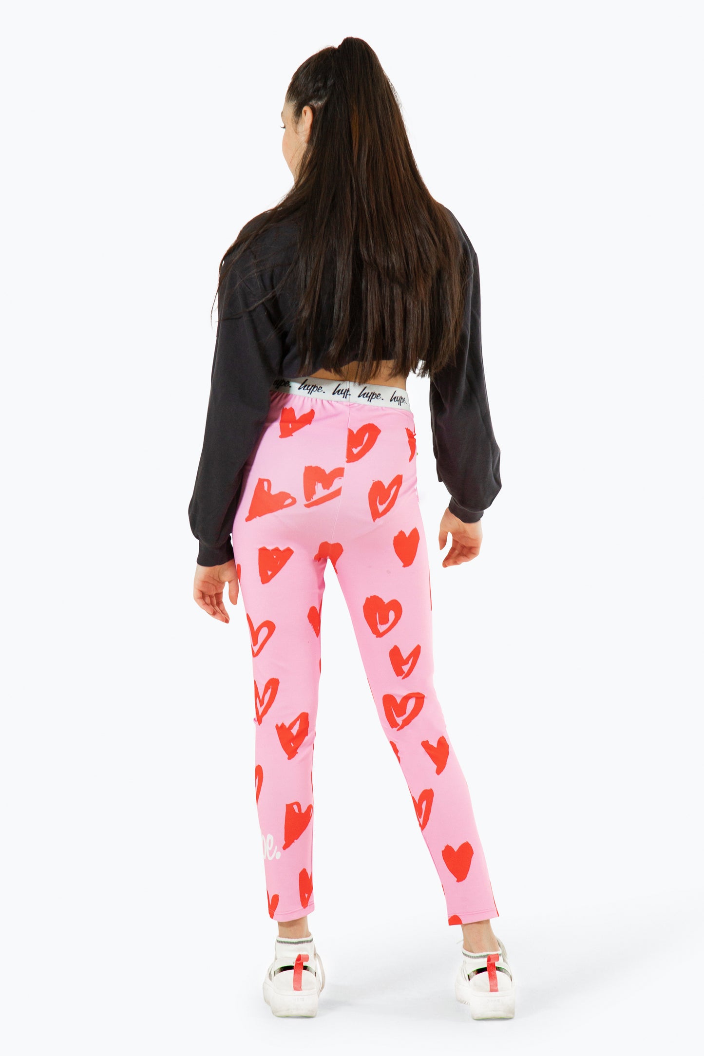 Hype Girls Multi Scribble Hearts Pink Leggings