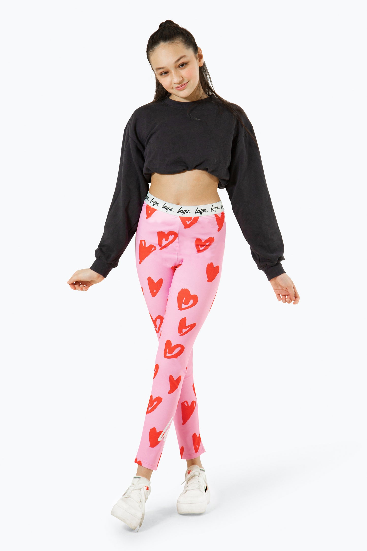 Hype Girls Multi Scribble Hearts Pink Leggings