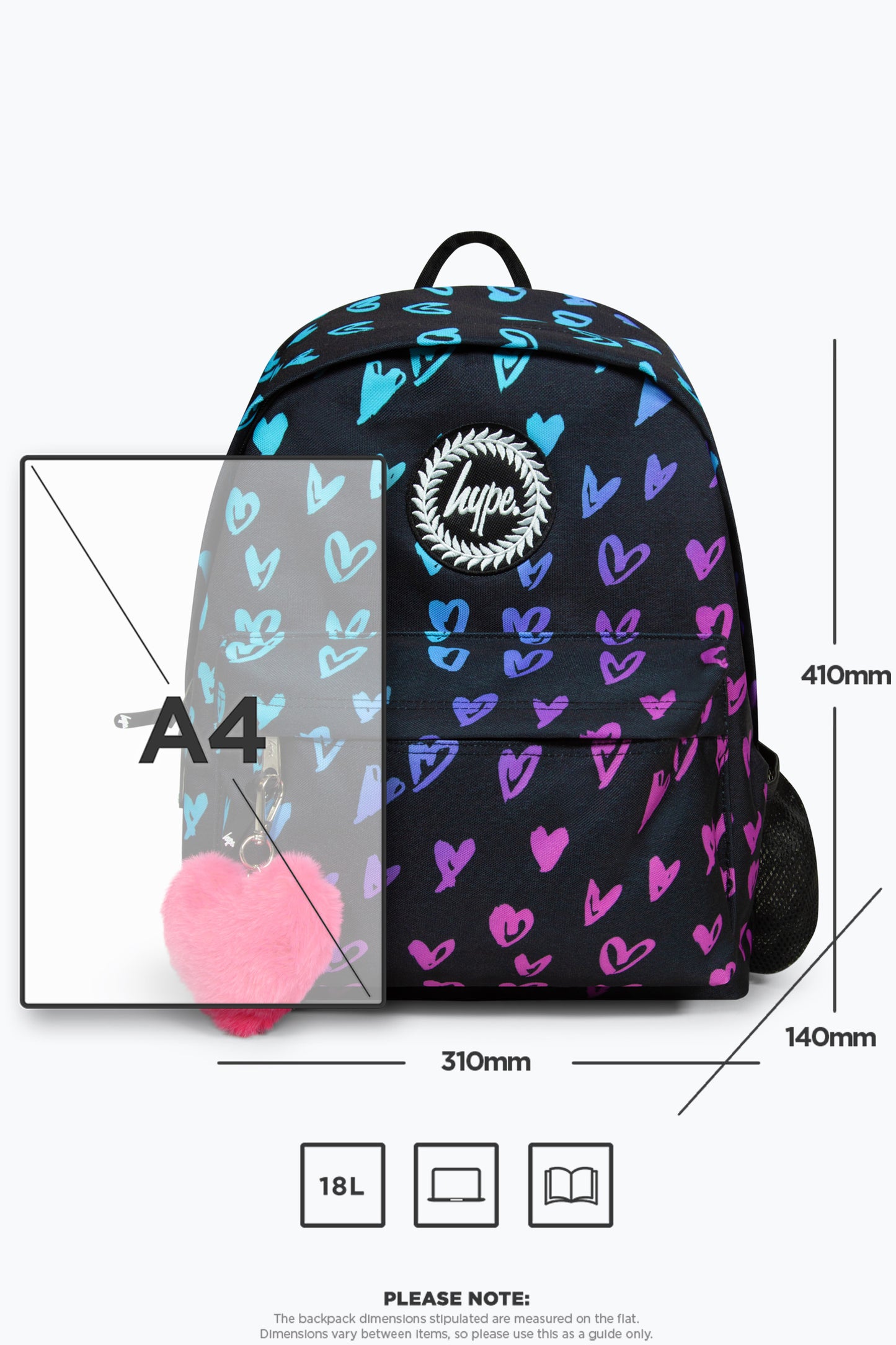 Hype Black Scribble Hearts Iconic Girls School Backpack