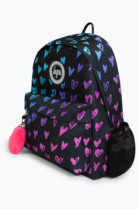 HYPE GIRLS BLACK SCRIBBLE HEARTS ICONIC BACKPACK