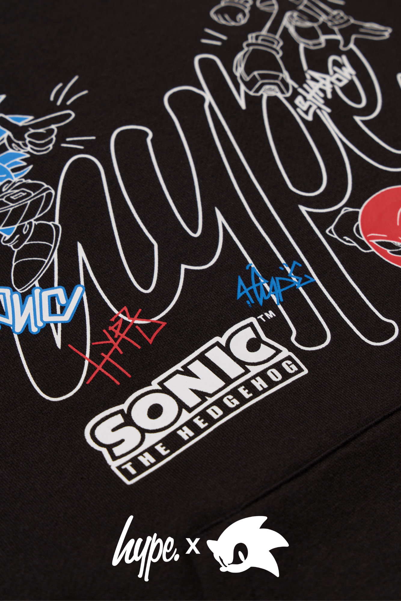 Hype x Sonic The Hedgehog™ Boys Black Sonic Stamp Hoodie