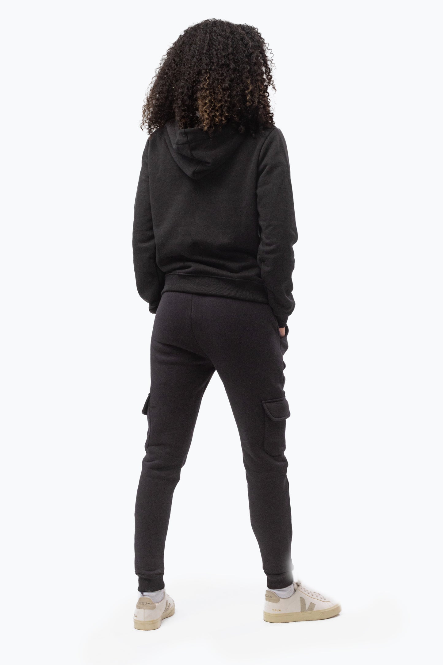 Justhype Womens Black Branded Drawcord Cargo Joggers