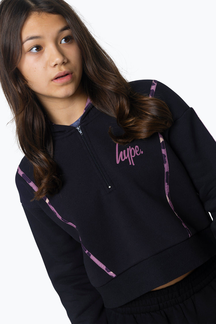 HYPE GIRLS LEOPARD PIPING CROPPED HOODIE