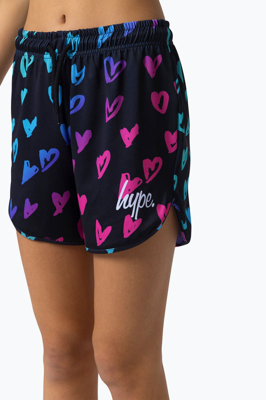 Hype Girls Scribble Heart Pink Script Shorts