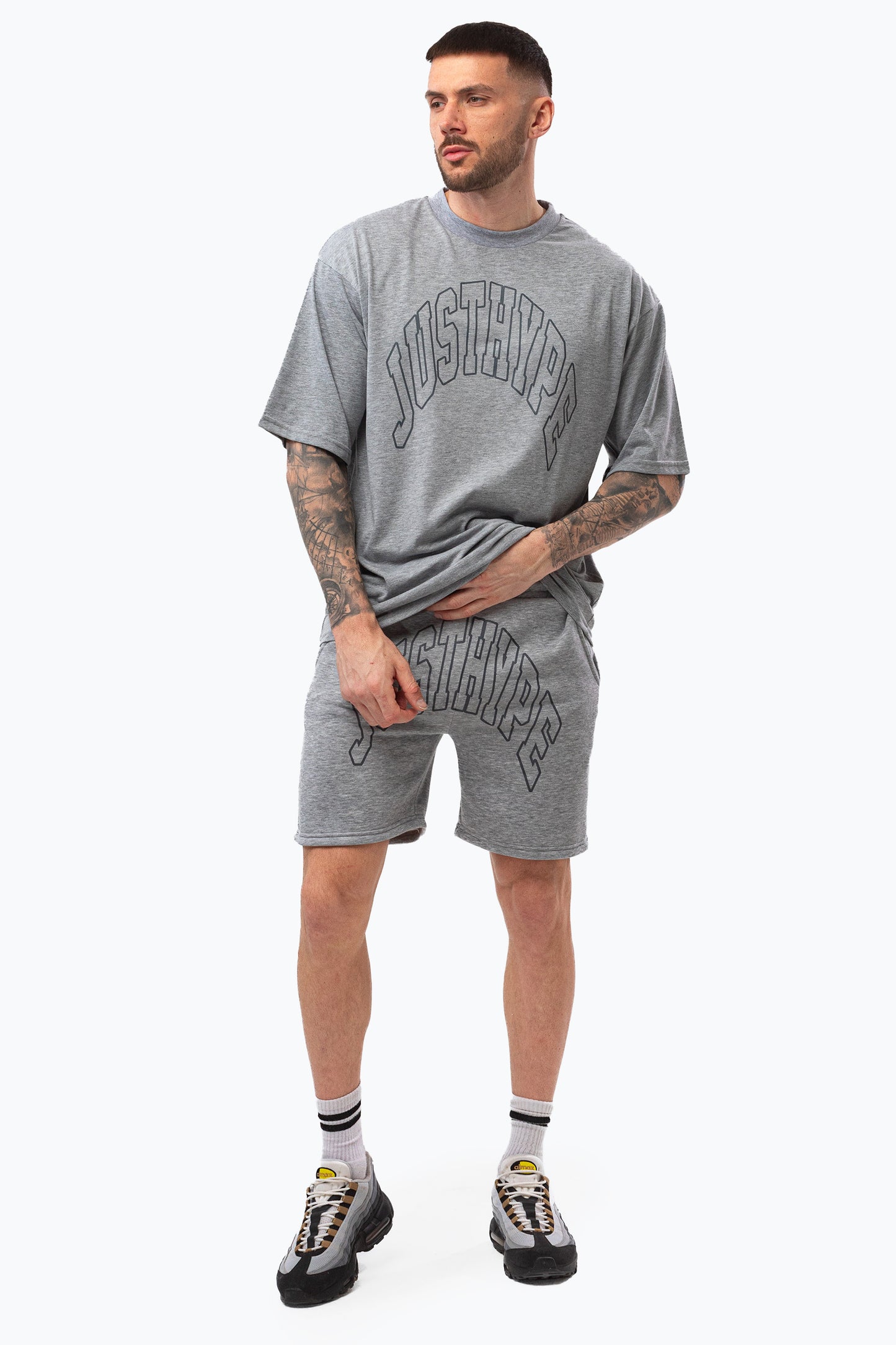 Justhype Mens Grey Marl College Outline Shorts