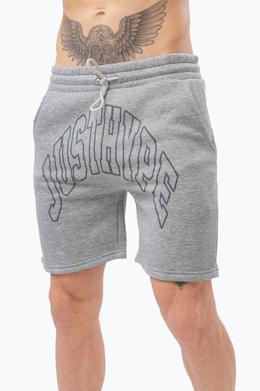 JUSTHYPE MENS GREY MARL COLLEGE OUTLINE SHORTS