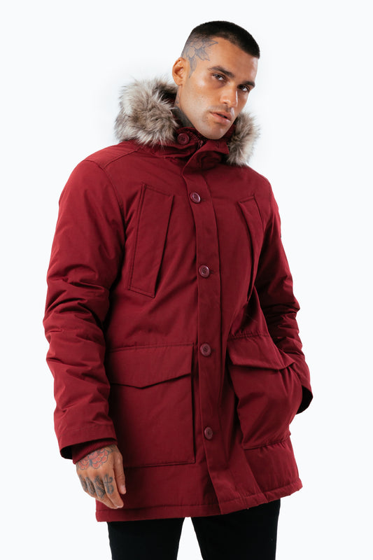 Hype Burgundy Luxe Longline Men'S Parka Jacket