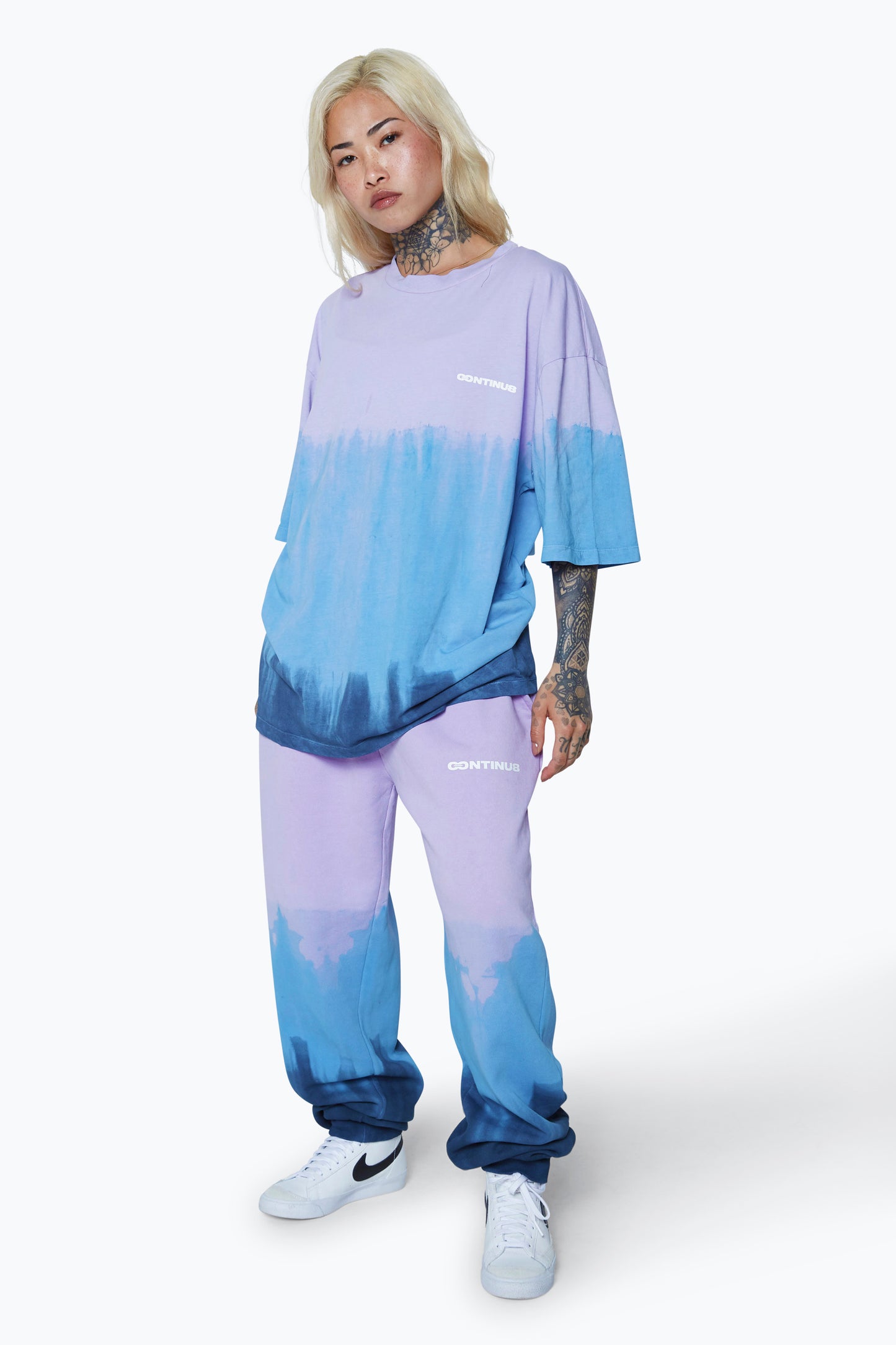 Continu8 Unisex Purple / Blue Tie-Dye Skater Globe Boxy T-Shirt