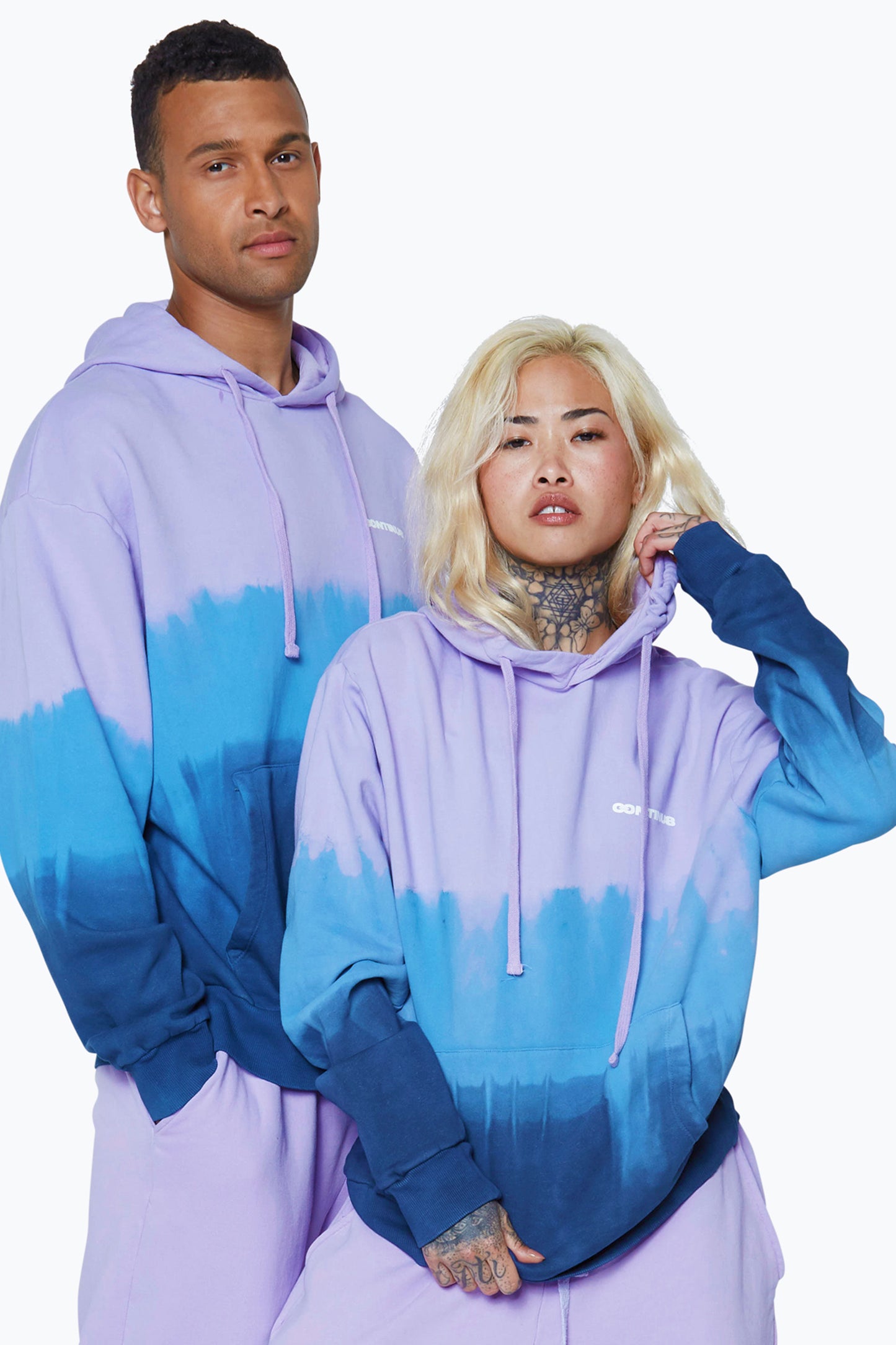 Continu8 Unisex Purple / Blue Tie-Dye Skater Globe Boxy Hoodie