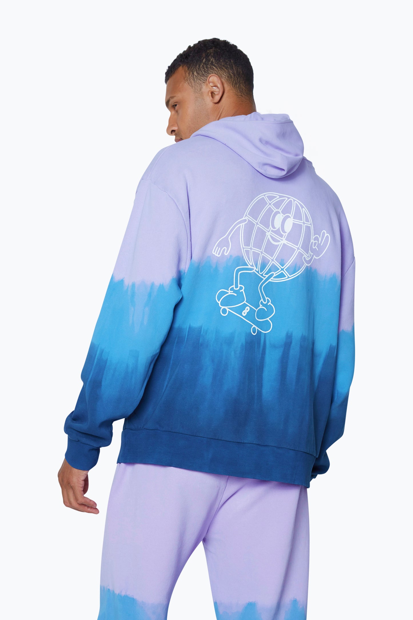 Continu8 Unisex Purple / Blue Tie-Dye Skater Globe Boxy Hoodie