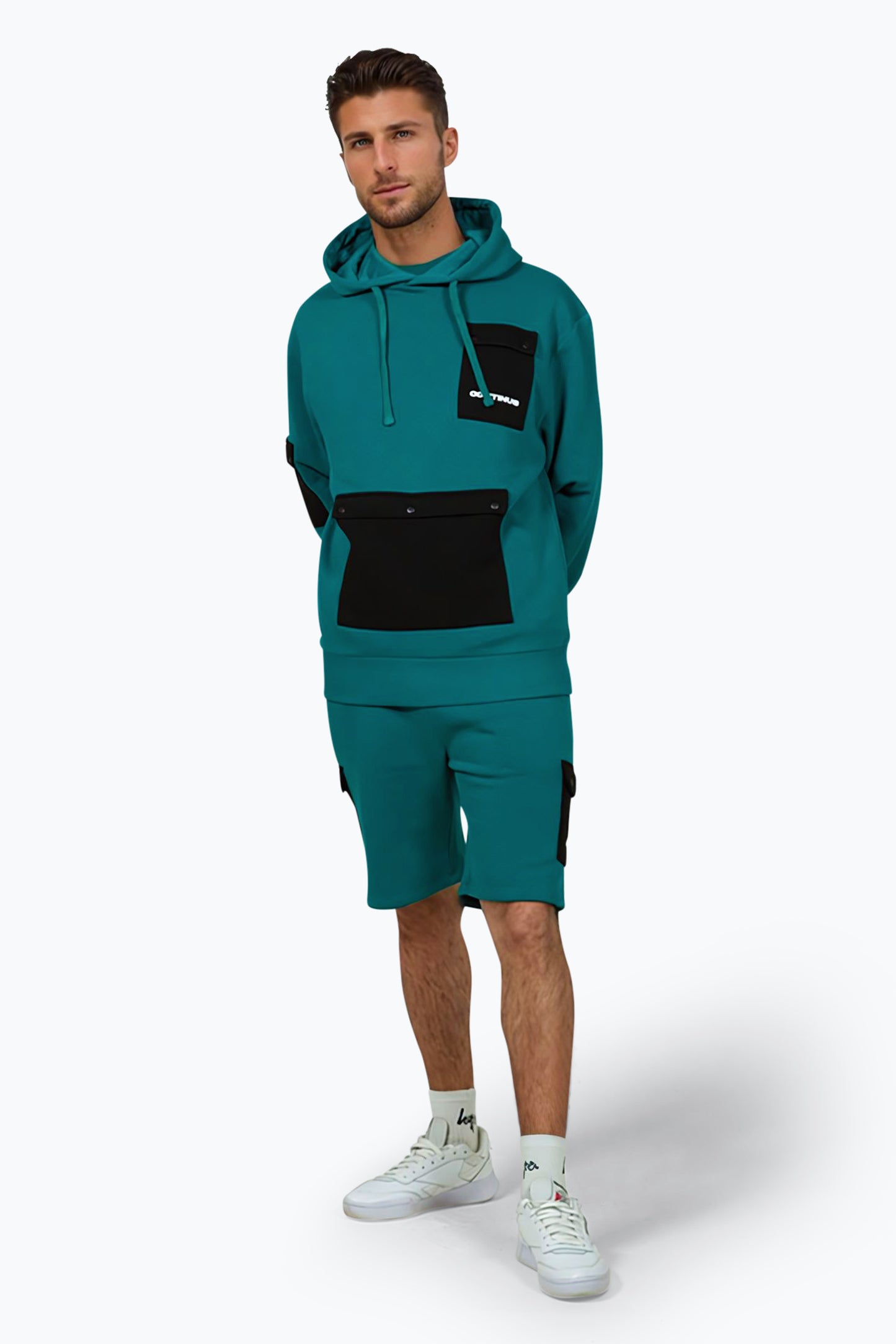 Continu8 Unisex Dark Teal Cargo Pocket Boxy Hoodie