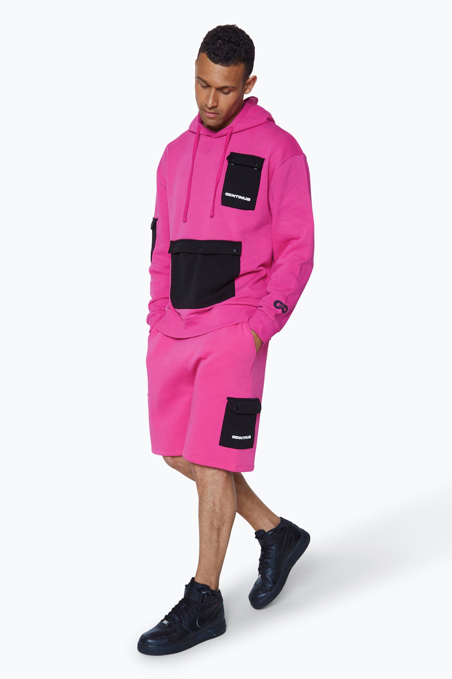 Continu8 Unisex Fuschia Cargo Pocket Boxy Hoodie