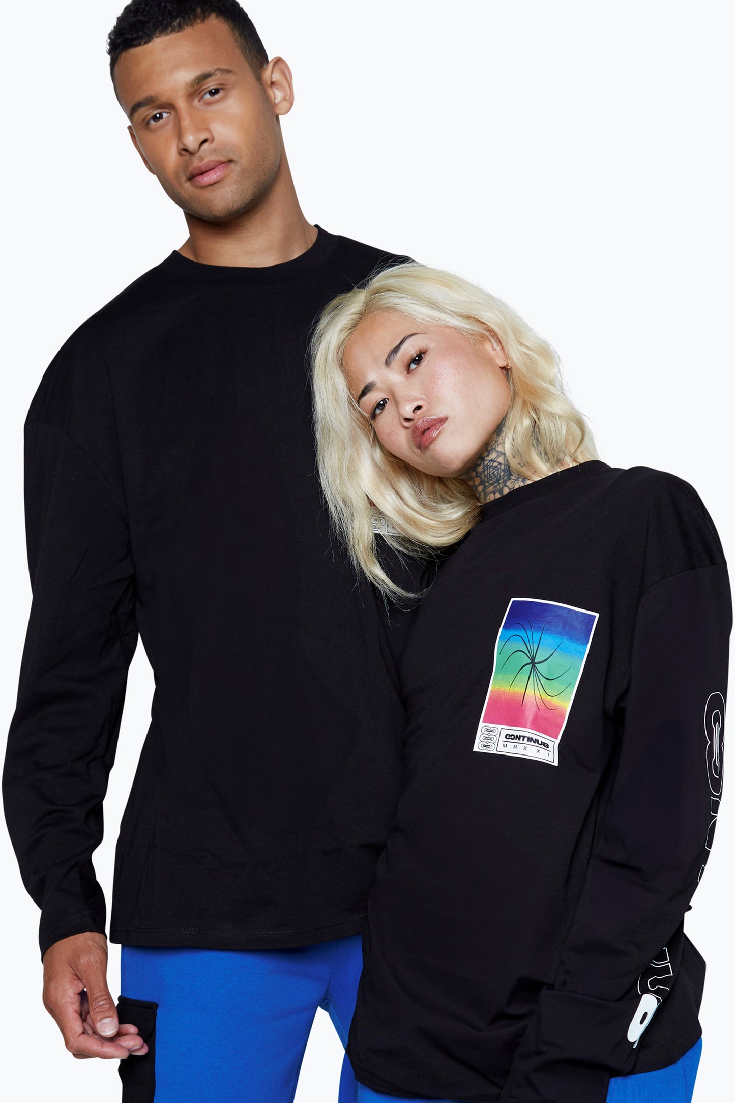 Continu8 Unisex Black Square Spectrum Boxy Long Sleeve T-Shirt