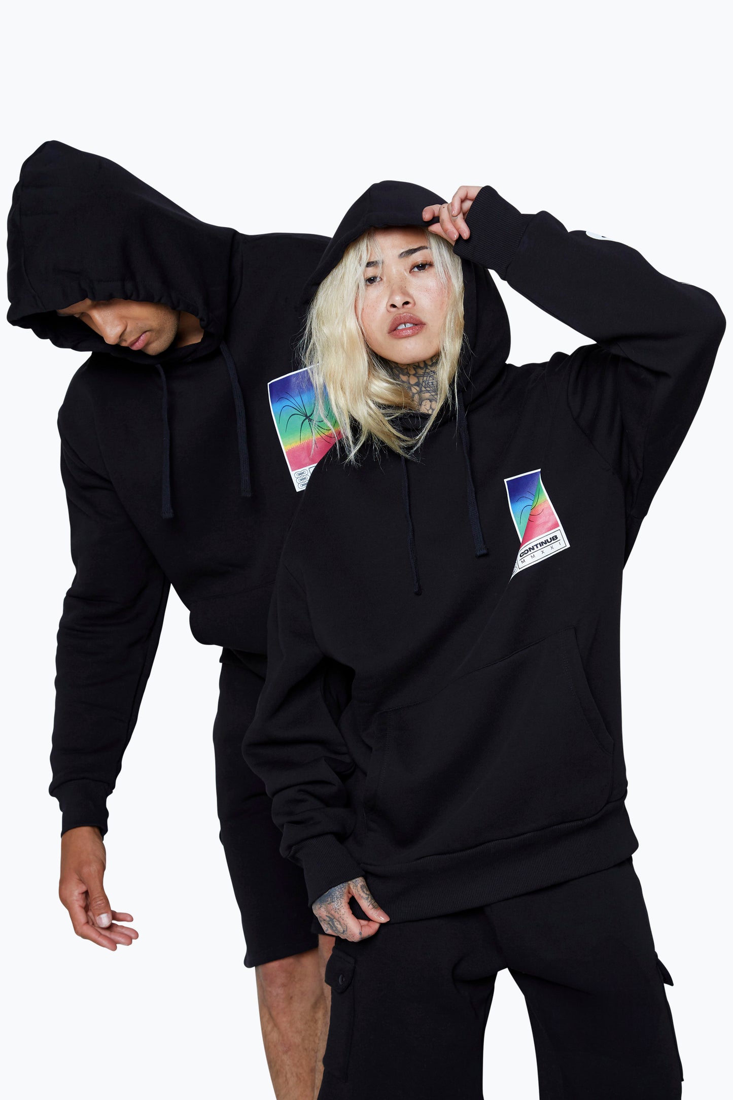 Continu8 Unisex Black Square Spectrum Boxy Hoodie