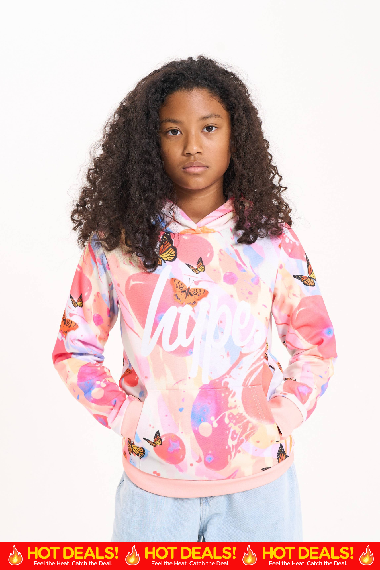 Hype Girls Pink Marble Wave Butterfly Hoodie