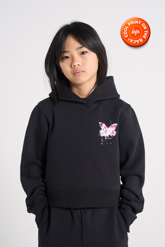 Hype Girls Black Butterfly Cropped Hoodie