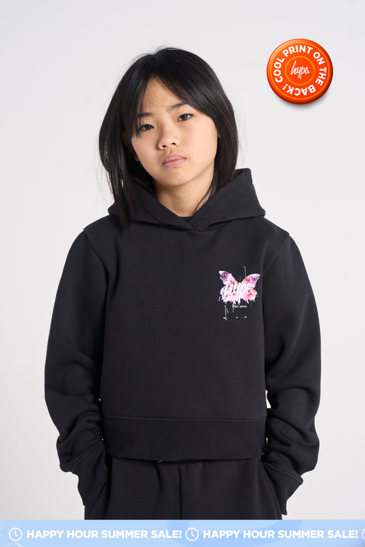 Hype Girls Black Butterfly Cropped Hoodie