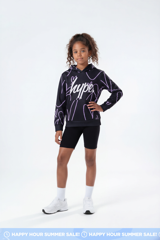 Hype Girls Black Scribble Hearts Hoodie