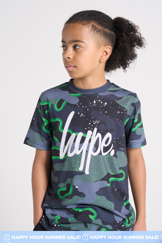 Hype Boys Green Neon Camouflage T-Shirt
