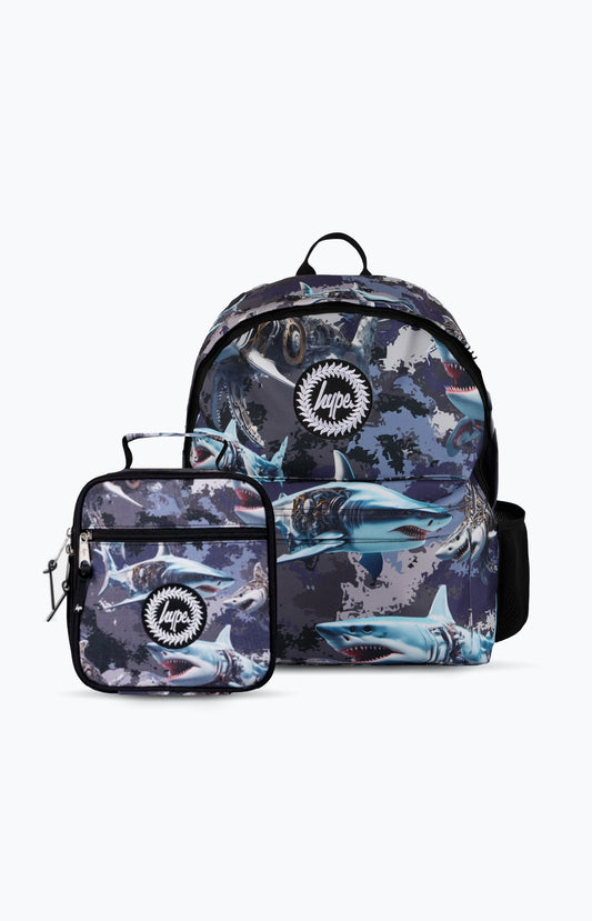 Hype Unisex Multi Grey Mech Sharks Iconic Backpack & Lunch Bag Bundle