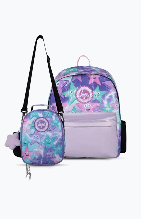 Hype Multi Purple/Green Starfish Iconic Backpack & Lunch Bag Bundle
