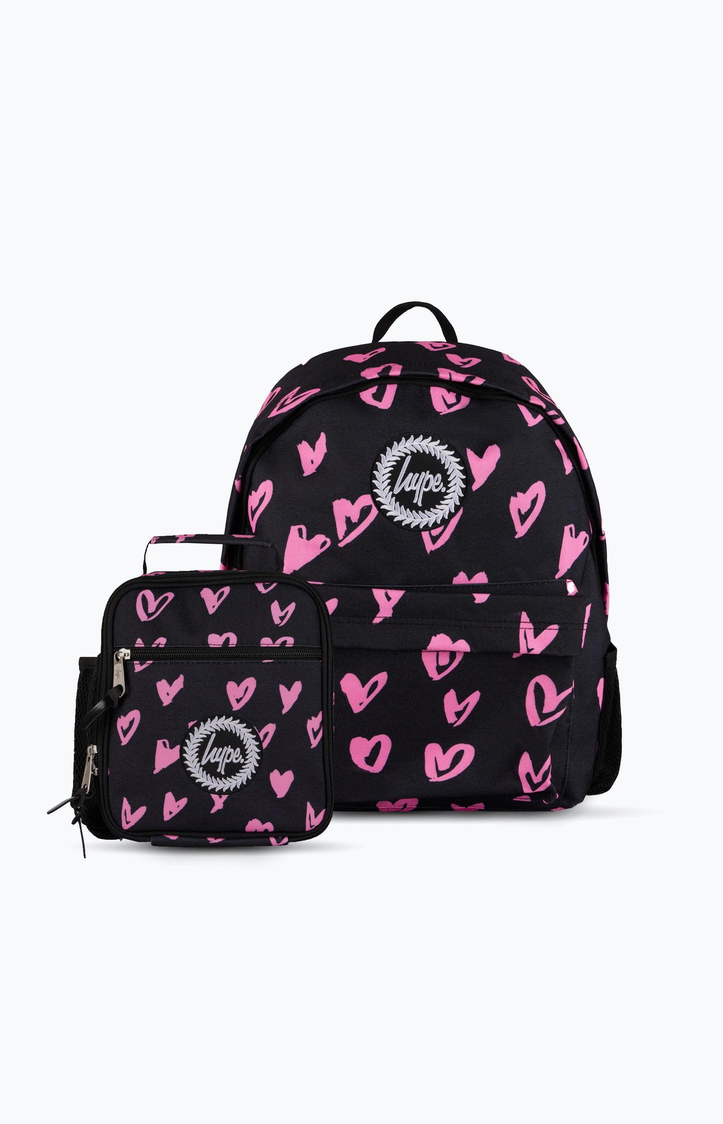 Hype Unisex Multi Black/Pink Scribble Hearts Backpack & Lunch Bag Bundle