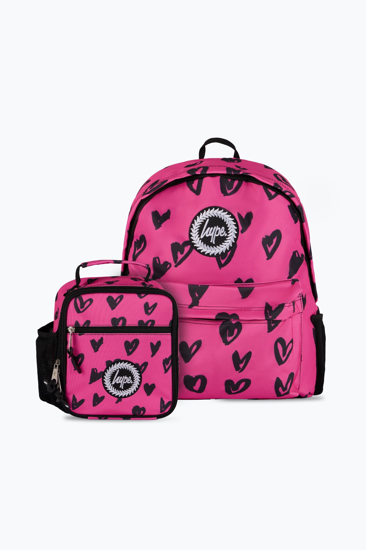 Pink Black Glitter Scribble Hearts Backpack & Lunch Bag Bundle