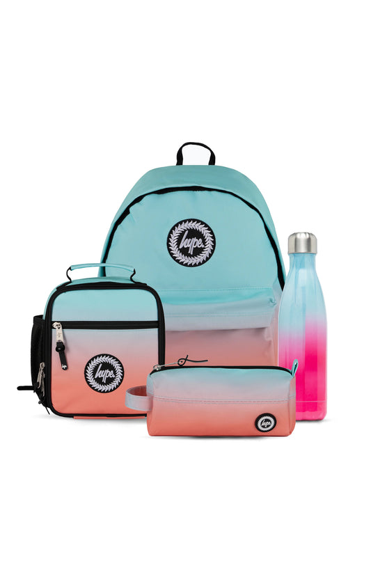 Hype Unisex Mint & Peach Fade Backpack, Lunch Bag, Bottle & Pencil Case Bundle