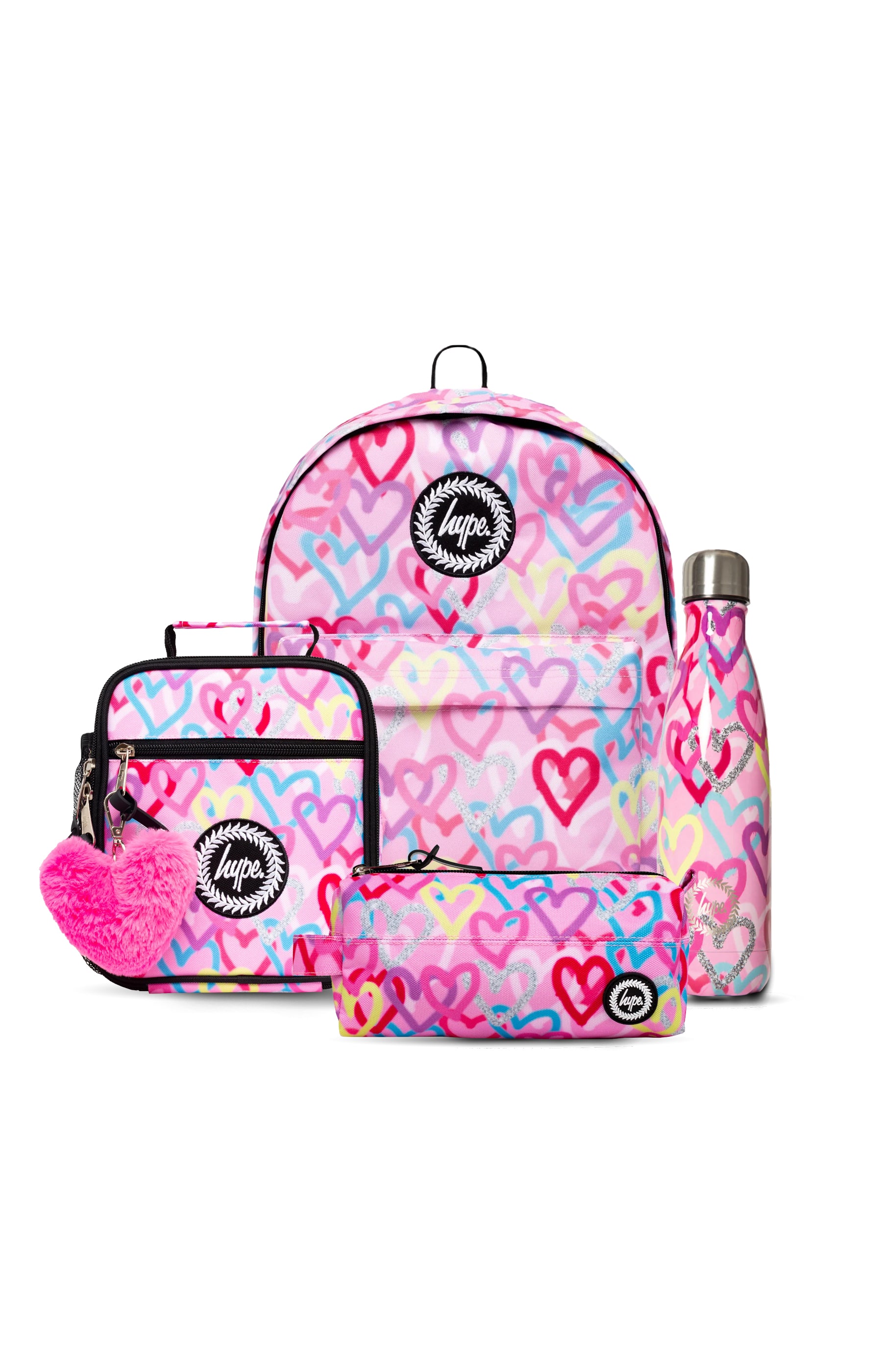 Graffiti Hearts Backpack Lunch Bag Bottle & Pencil Case Bundle
