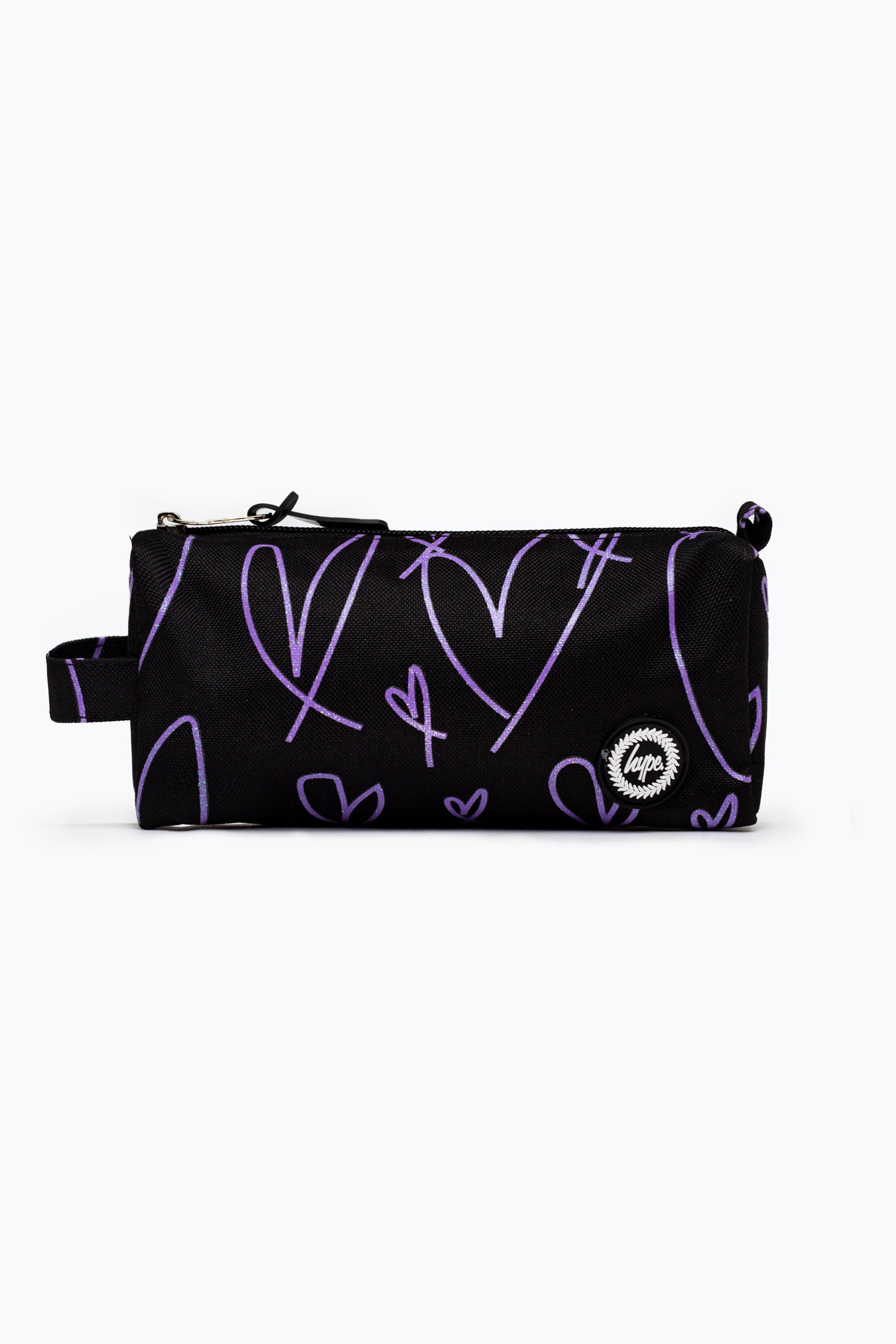 Purple Glitter Scribble Heart Pencil Case