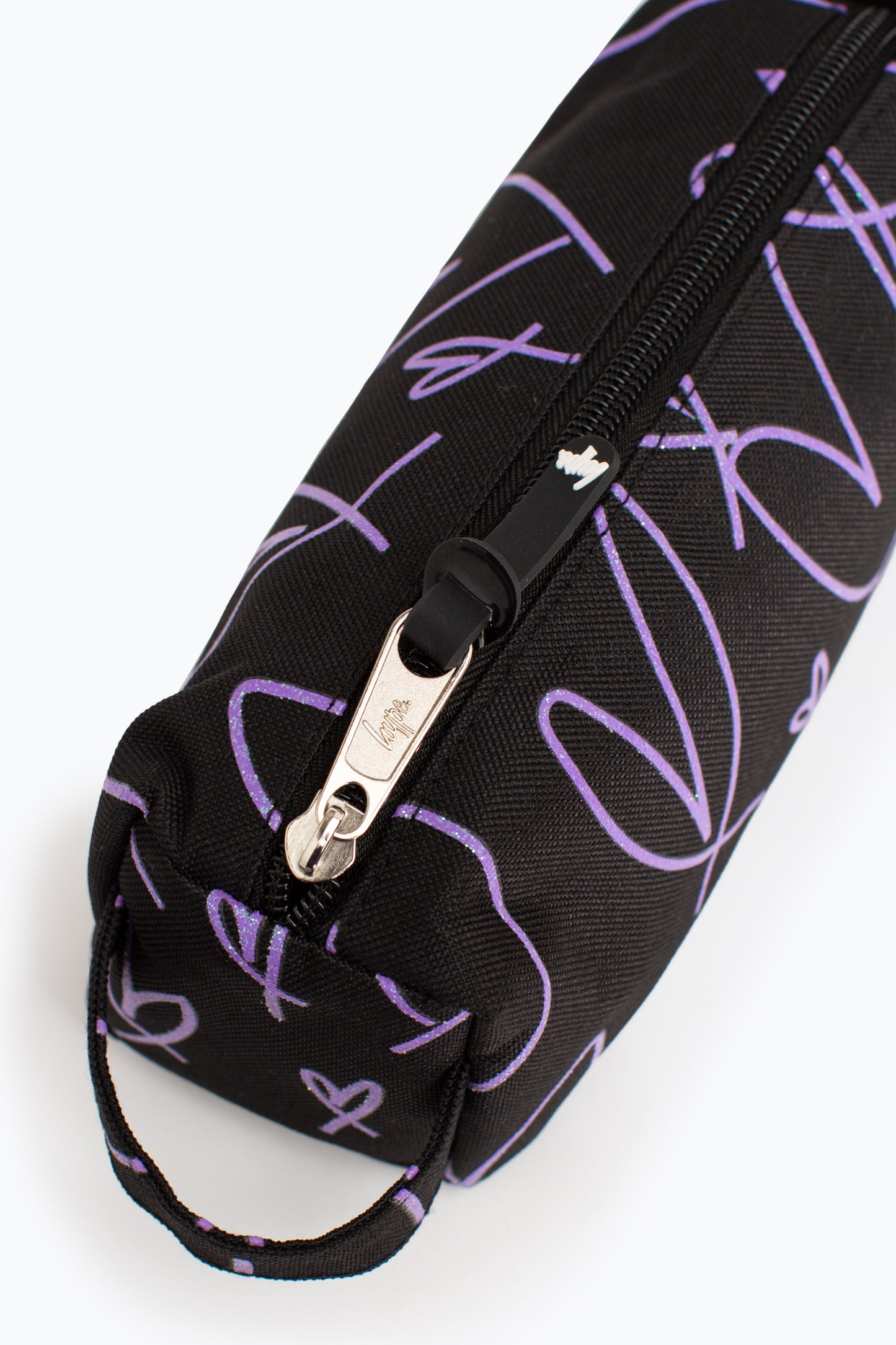 Hype Black Purple Glitter Scribble Heart Pencil Case