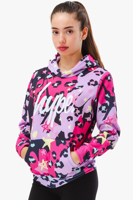 Hype Girls Multi Leopard Doodle Hoodie