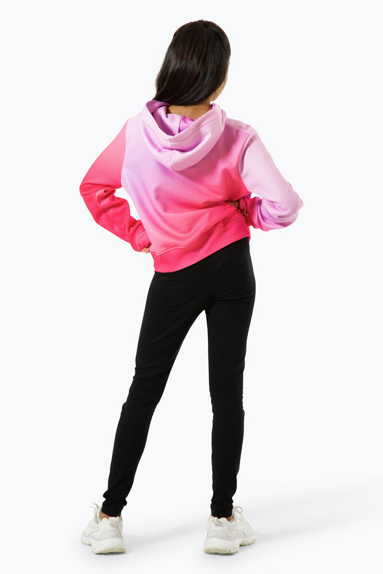 HYPE GIRLS PINK FADE HOLOGRAPHIC SCRIPT CROPPED HOODIE