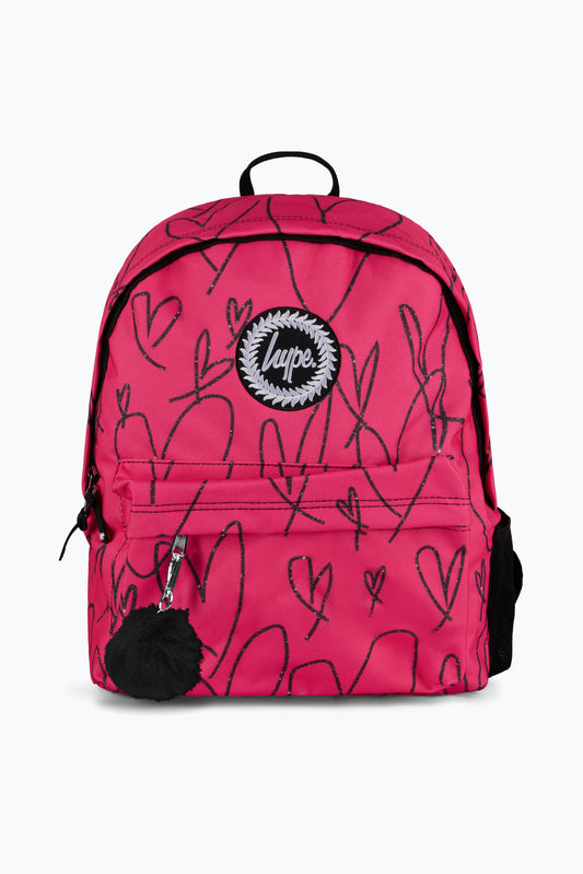 Hype Unisex Pink/Black Scribble Hearts Backpack