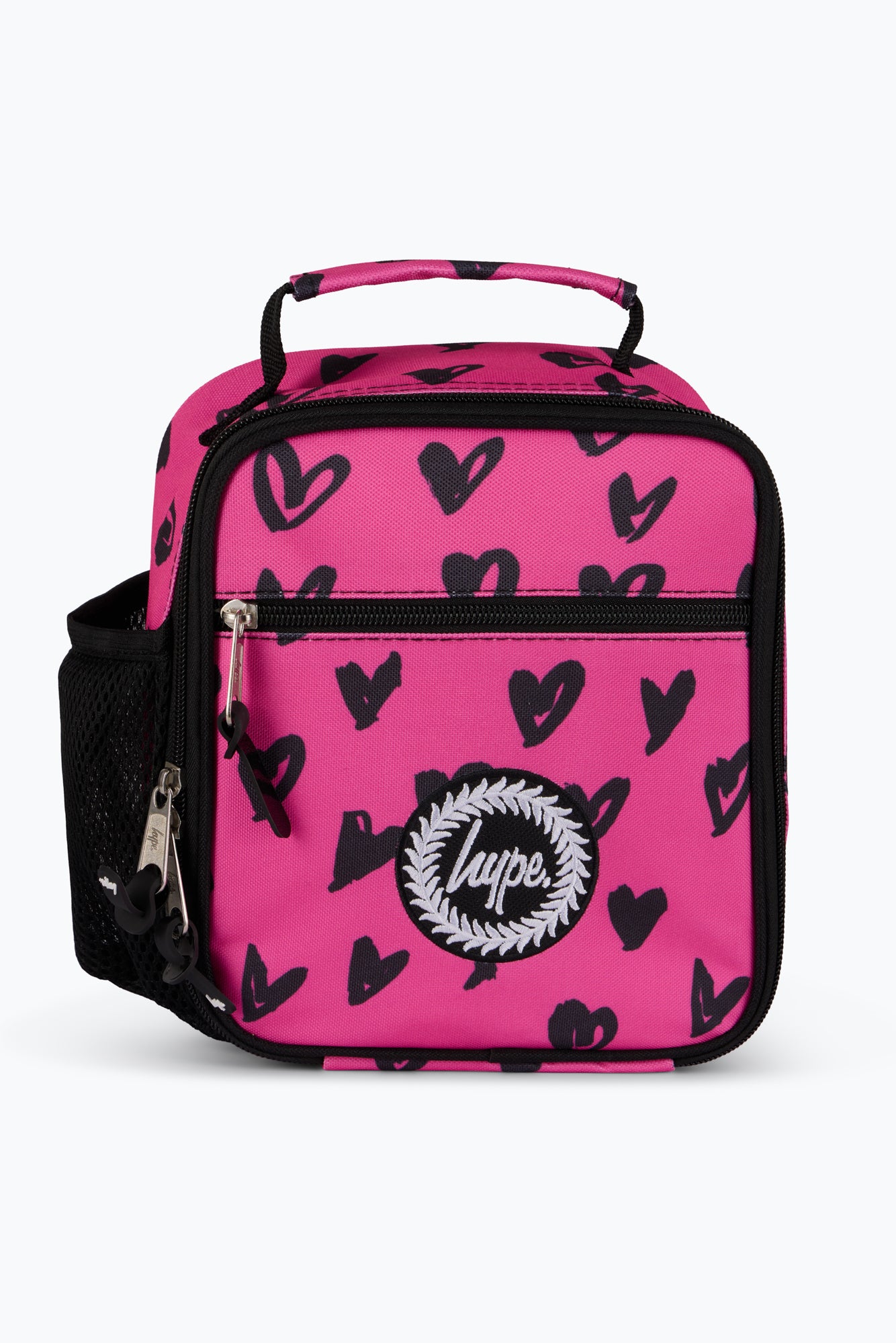 Pink Black Scribble Hearts Lunch Bag