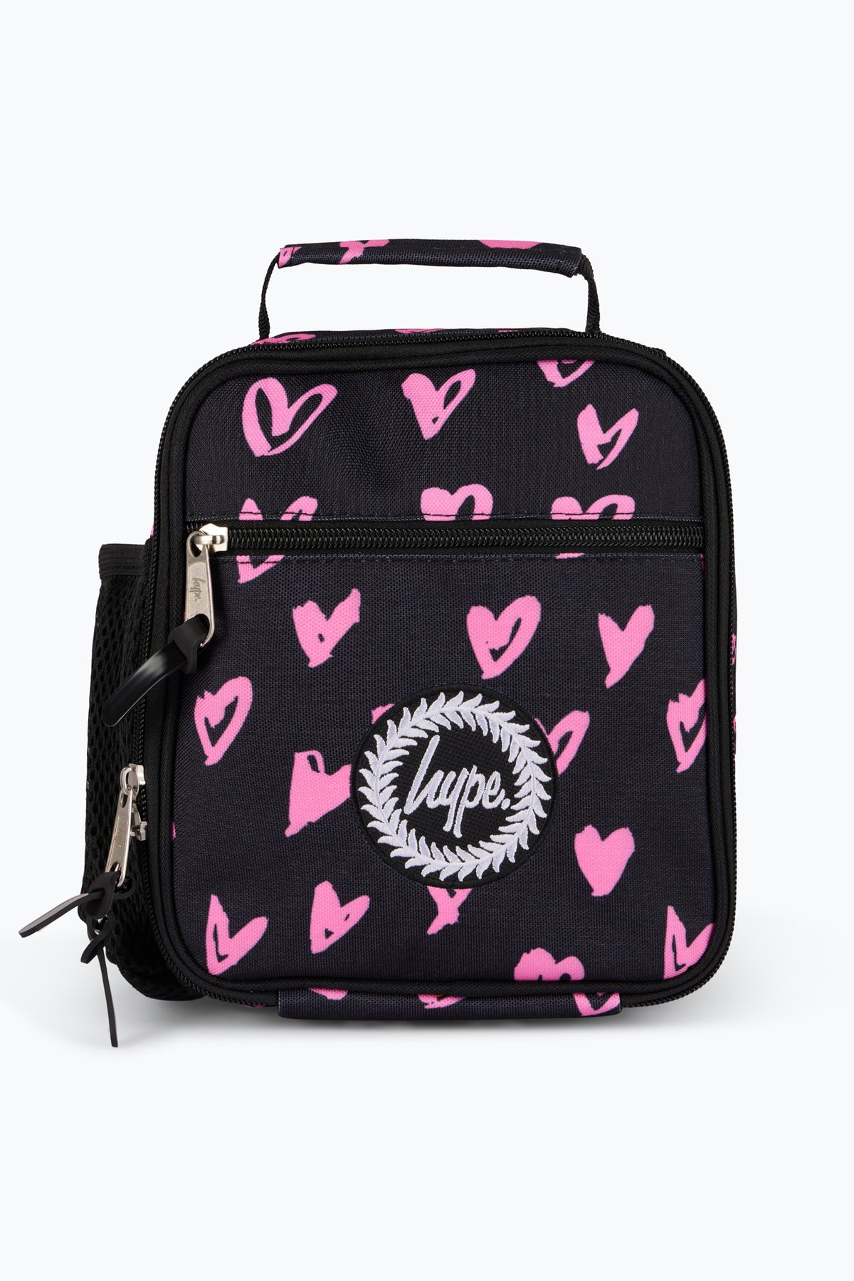 Black Pink Scribble Hearts Lunch Bag
