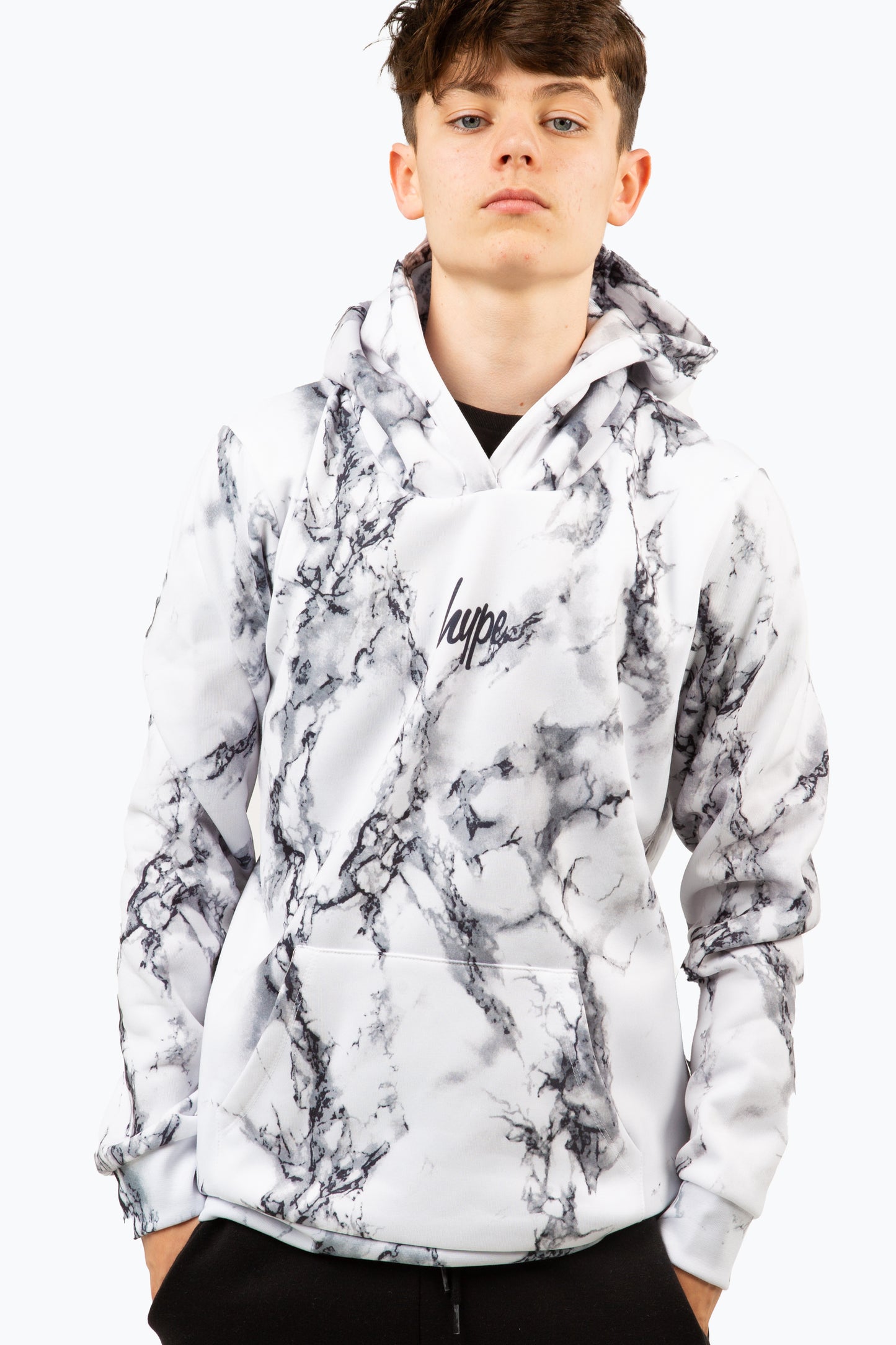 Hype Boys White Marble Mini Script Hoodie