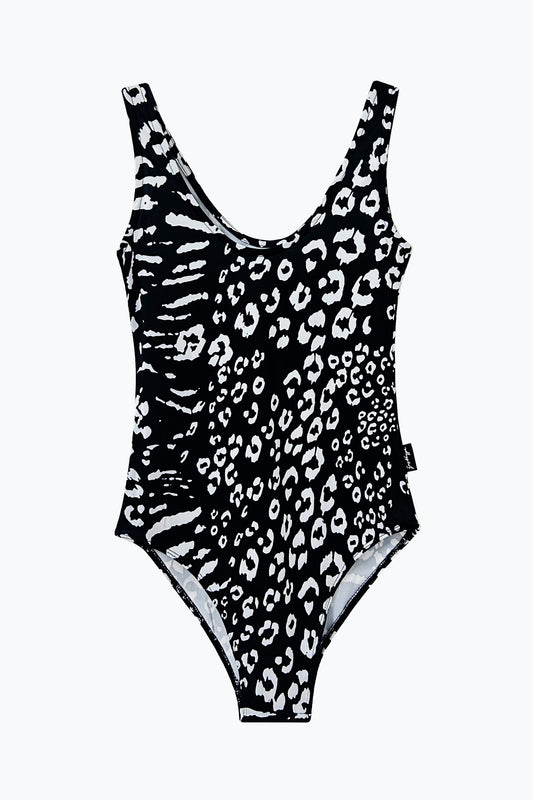 Hype Womens Black Mixed Animal Swimsuit