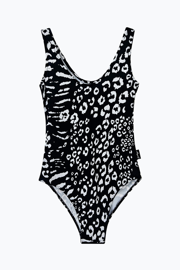 HYPE WOMENS BLACK MIXED ANIMAL SWIMSUIT