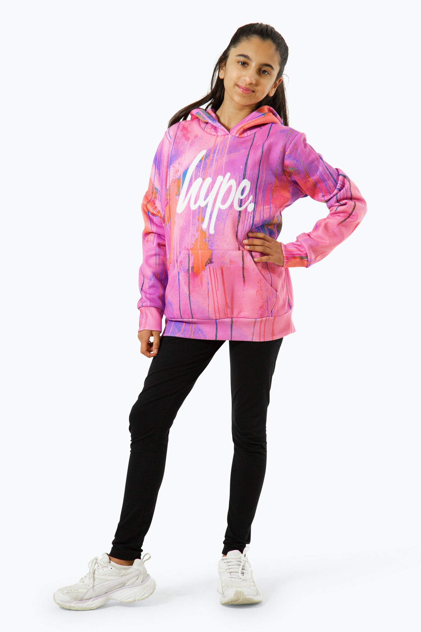 Hype Girls Pink Spray Drip Script Hoodie