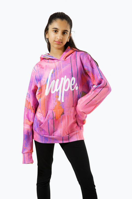 Hype Girls Pink Spray Drip Script Hoodie