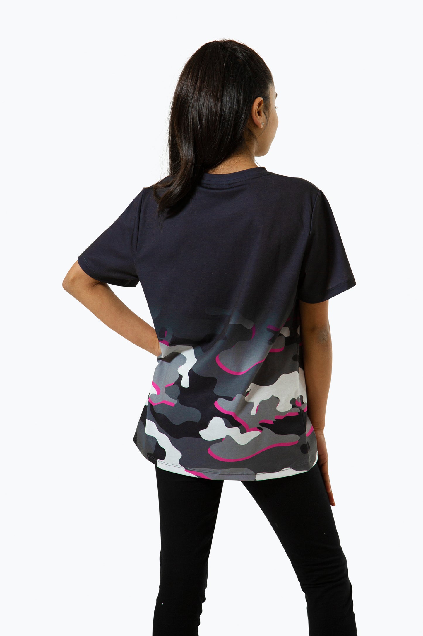 Hype Girls Pink Line Camo Fade Script T-Shirt