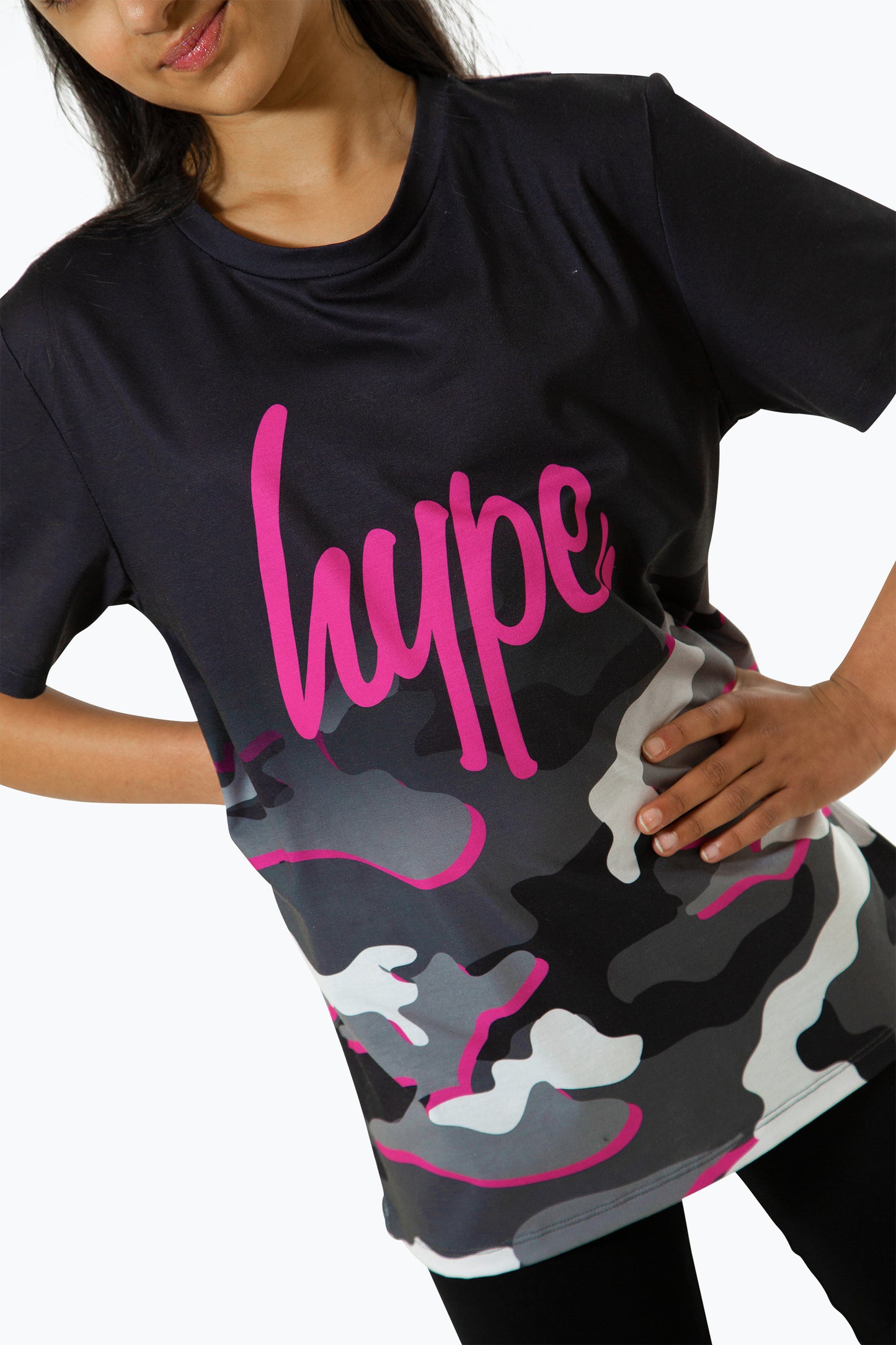 Hype Girls Pink Line Camo Fade Script T-Shirt