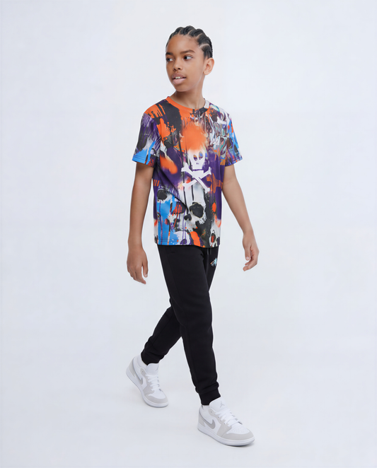 Hype Boys Multi Graffiti Skull T-Shirt